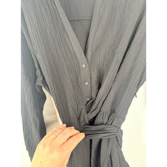 Zara Black Long Sleeve Shirt Dress Womens Large Belt Tie Waist Blogger Fave - Picture 4 of 11